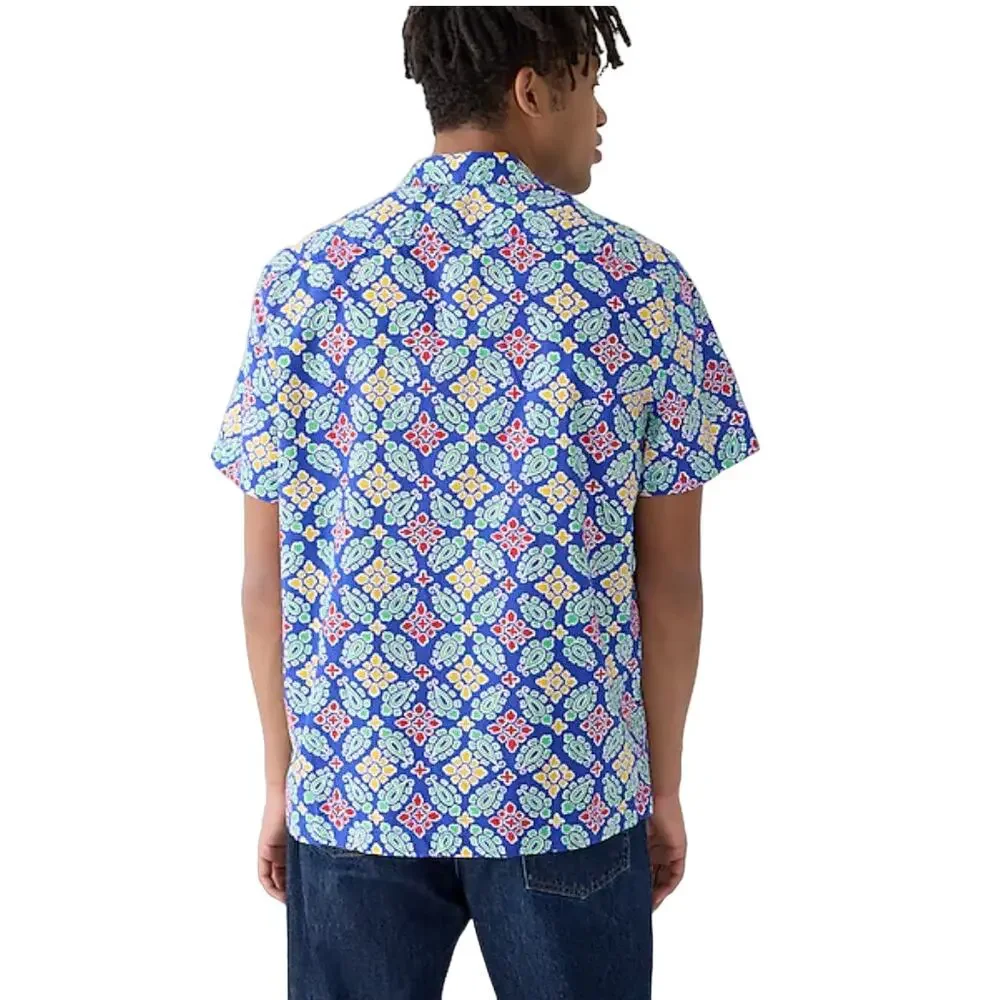 NWT J. Crew Blue Floral Short-Sleeve Slub Cotton Camp-Collar Shirt
